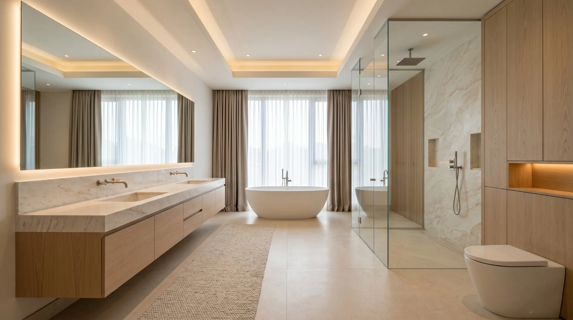 Baño principal con bañera exenta y ducha acristalada